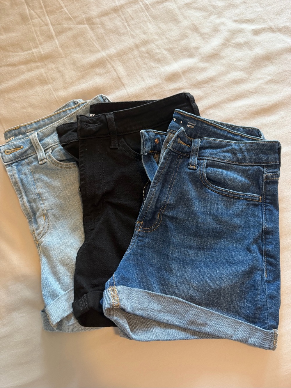 Old Navy High-Rise Denim Shorts - Light Blue, Black & Dark Blue